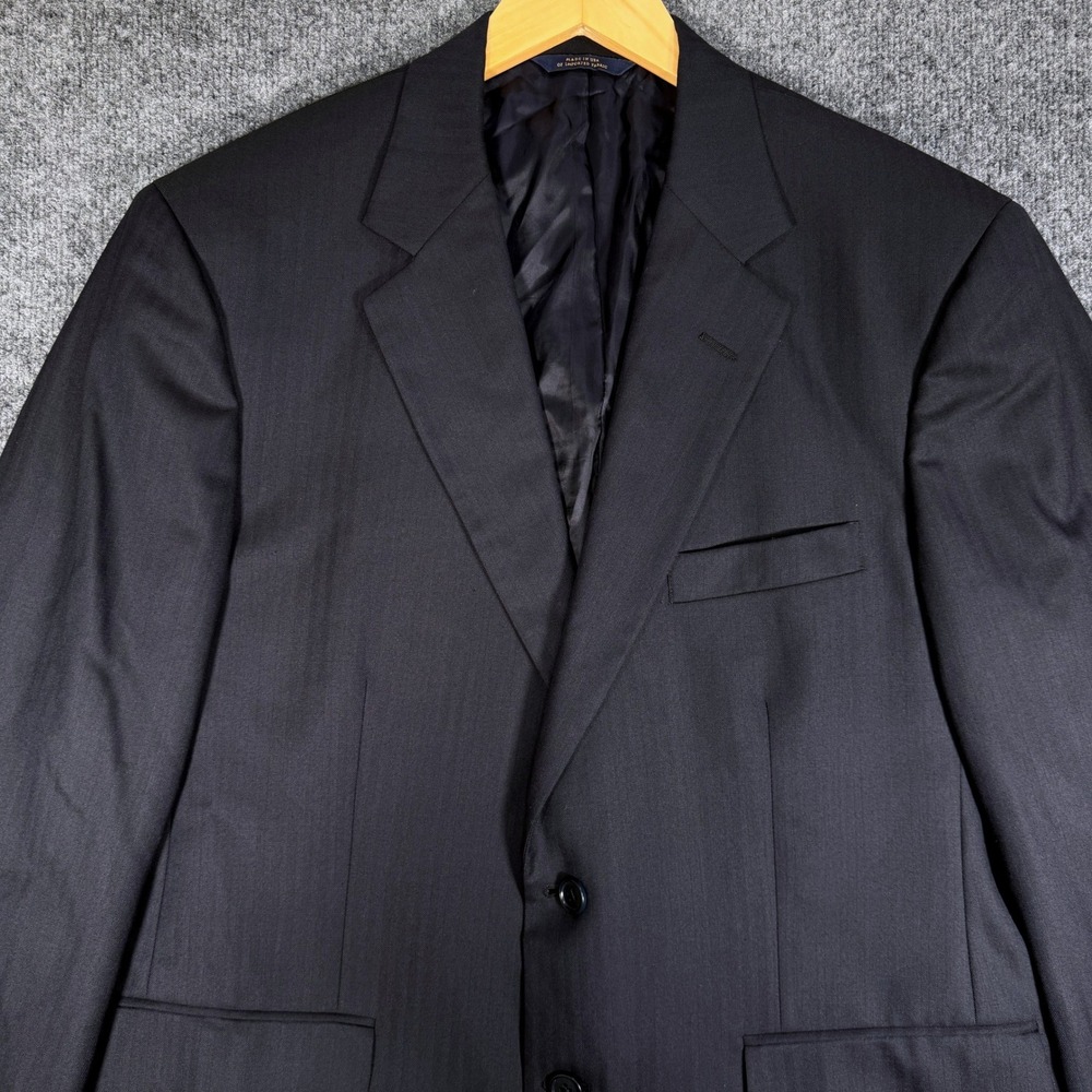 Brooks Brothers 1818 Madison Sport Coat Mens 44L Navy Herringbone Saxxon Wool